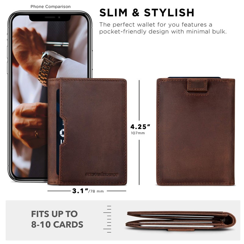SERMAN BRANDS - Wallets for Men Slim Mens leather RFID Blocking Minimalist Card Front Pocket Bifold Travel Thin (Texas Brown 5.0) - Image 3